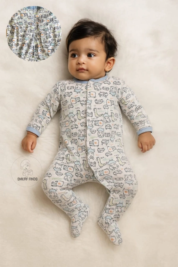 Smurf Finds Organic Cotton Unisex Rompers| 100% Cotton| Perferct for Babies|Safe Prints|Half White|SMLR5804 - 9-12 Month, Half White