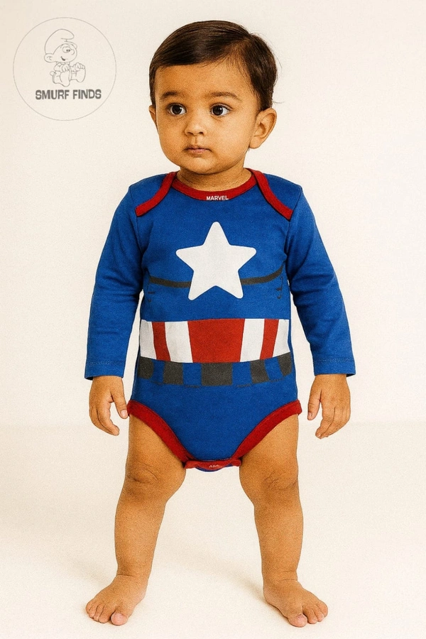 Smurf Finds Organic Cotton Unisex Rompers| 100% Cotton| Perferct for Babies|Safe Prints| Blue | SMRM42010 - 6-9 Month, Blue