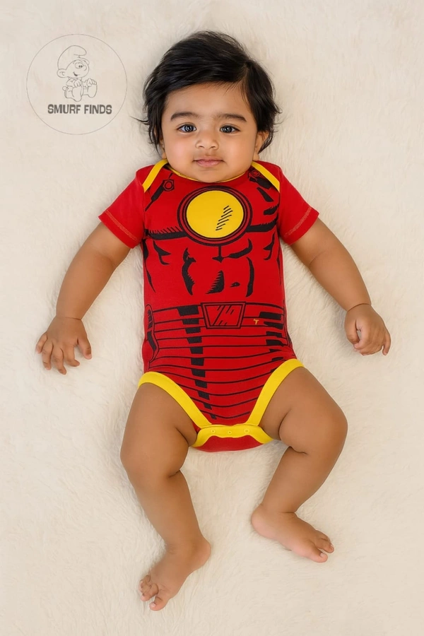 Smurf Finds Organic Cotton Unisex Rompers| 100% Cotton| Perferct for Babies|Safe Prints| Red | SMRM42019 - 0-3 Month, Red