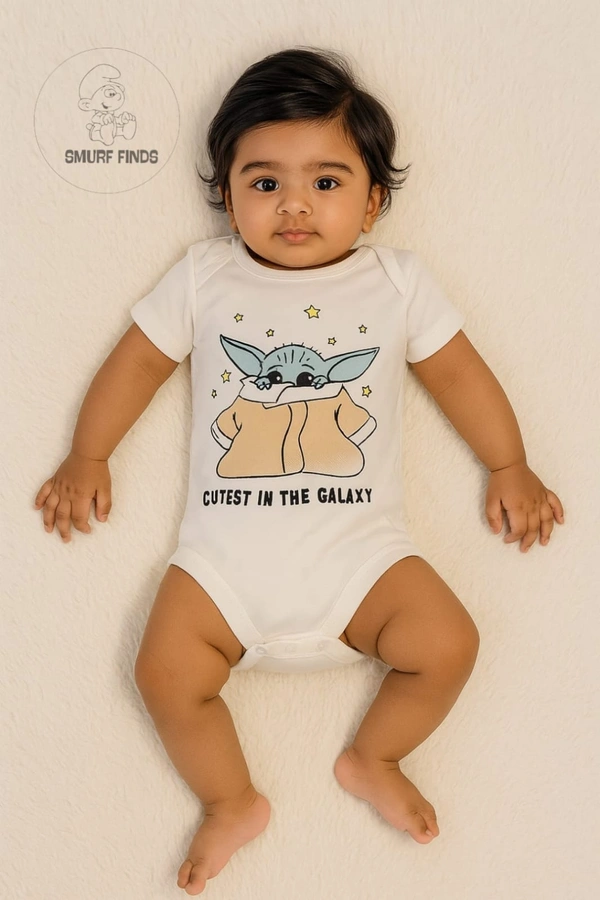 Smurf Finds Organic Cotton Unisex Rompers| 100% Cotton| Perferct for Babies|Safe Prints| White | SMRM42017 - 18 Month, White