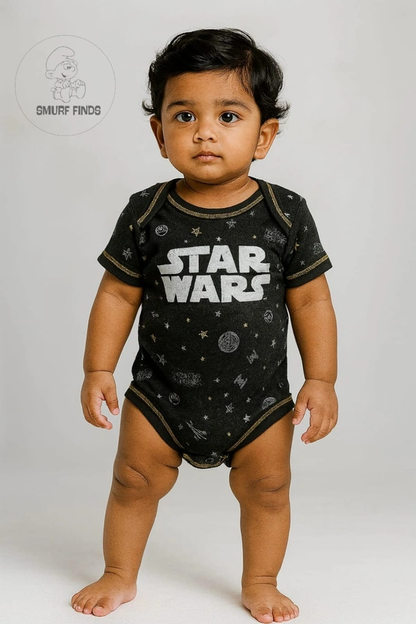 Smurf Finds Organic Cotton Unisex Rompers| 100% Cotton| Perferct for Babies|Safe Prints| Black | SMRM4201 - New Born, Black