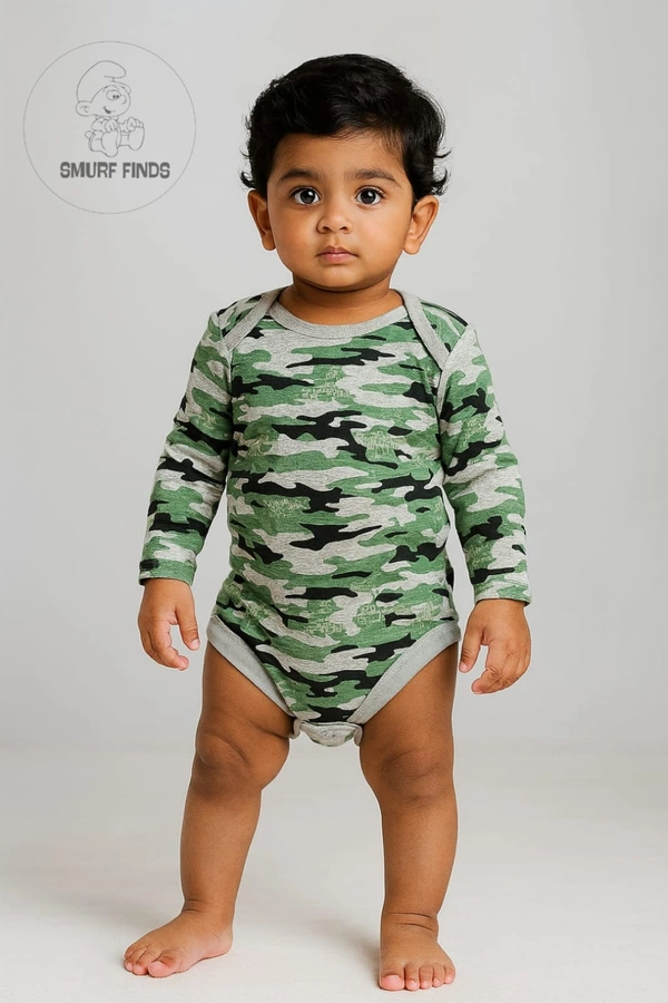Smurf Finds Organic Cotton Unisex Rompers| 100% Cotton| Perferct for Babies|Safe Prints| Ashed Green| SMRM4202 - New Born, Ashed Green