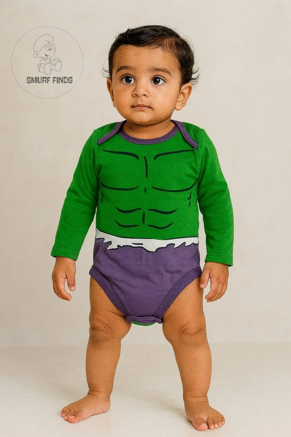 Smurf Finds Organic Cotton Unisex Rompers| 100% Cotton| Perferct for Babies|Safe Prints| Green | SMRM4204 - New Born, Green