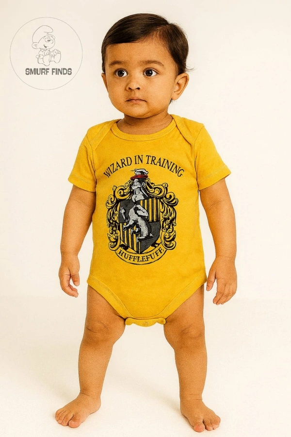 Smurf Finds Organic Cotton Unisex Rompers| 100% Cotton| Perferct for Babies|Safe Prints| Yellow | SMRM42011 - 3-6 Month, Yellow