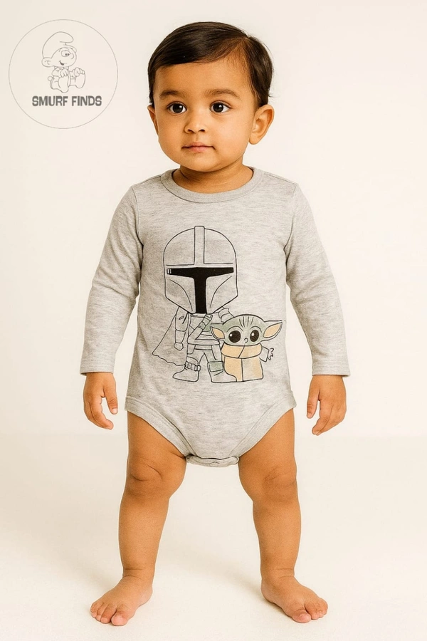 Smurf Finds Organic Cotton Unisex Rompers| 100% Cotton| Perferct for Babies|Safe Prints| Ash | SMRM42013 - 18 Month, Ash