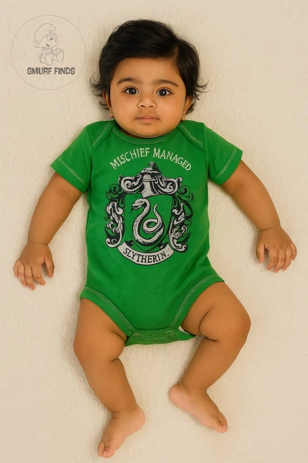 Smurf Finds Organic Cotton Unisex Rompers| 100% Cotton| Perferct for Babies|Safe Prints| Green | SMRM42018 - 6-9 Month, Green