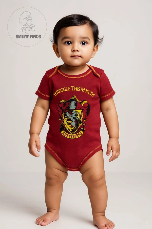 Smurf Finds Organic Cotton Unisex Rompers| 100% Cotton| Perferct for Babies|Safe Prints| Meroon | SMRM4209 - 6-9 Month, Meroon