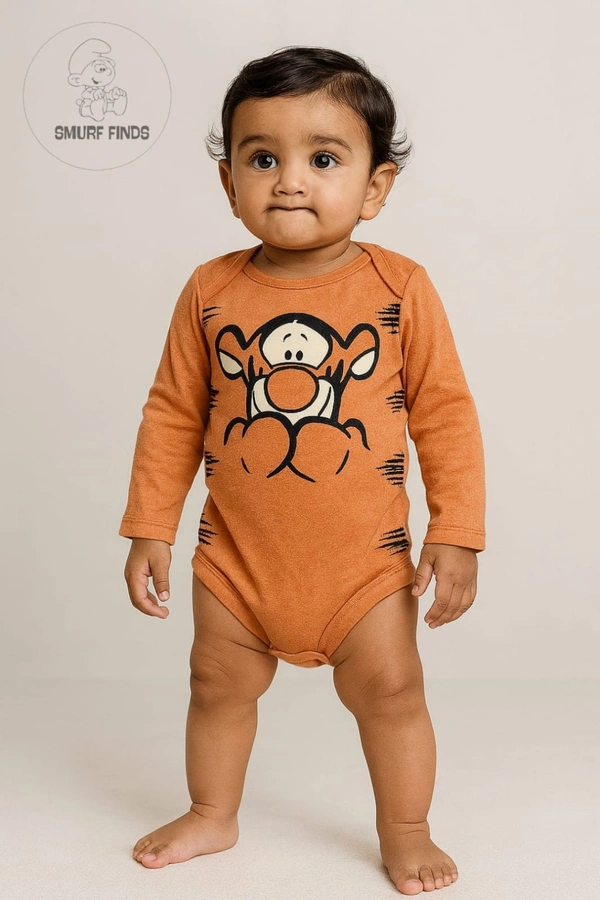 Smurf Finds Organic Cotton Unisex Rompers| 100% Cotton| Perferct for Babies|Safe Prints| Peach Orange| SMRM4207 - 6-9 Month, Pecah Orange