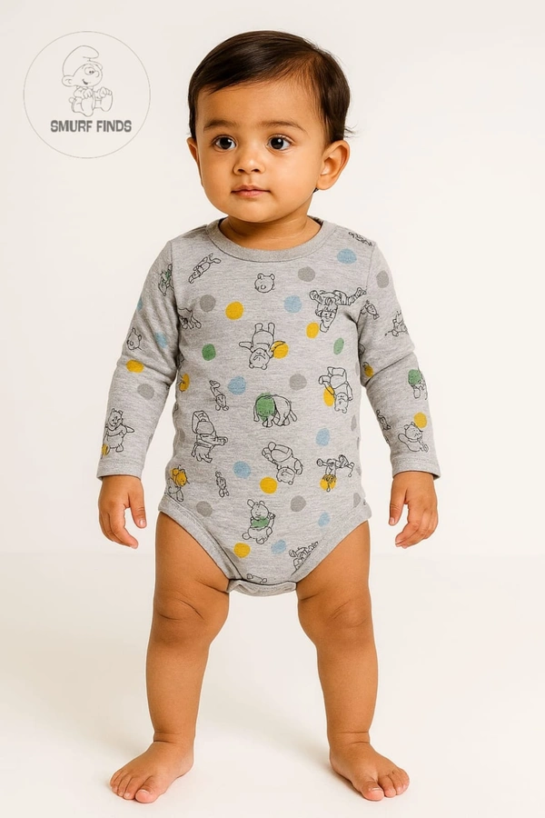 Smurf Finds Organic Cotton Unisex Rompers| 100% Cotton| Perferct for Babies|Safe Prints| Ash | SMRM42015 - 18 Month, Ash