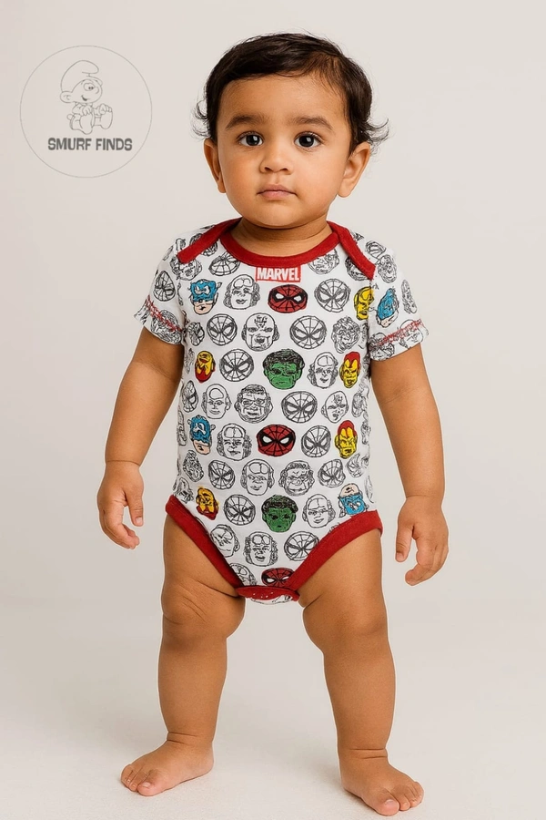Smurf Finds Organic Cotton Unisex Rompers| 100% Cotton| Perferct for Babies|Safe Prints| White| SMRM4208 - 24 Month, White
