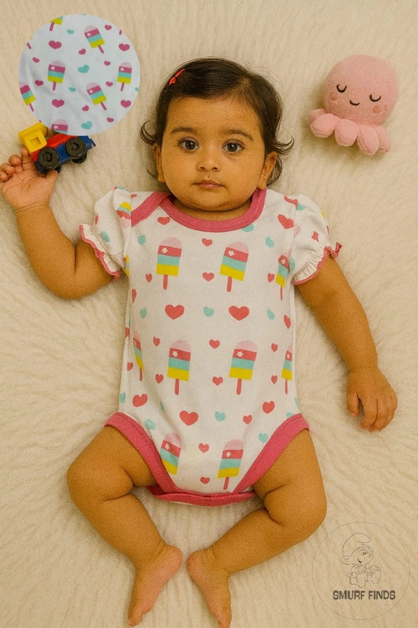 Smurf Finds Organic Cotton Unisex Rompers| 100% Cotton| Perferct for Babies|Safe Prints| White | SMRM59040 - 0 - 3 Mon, White