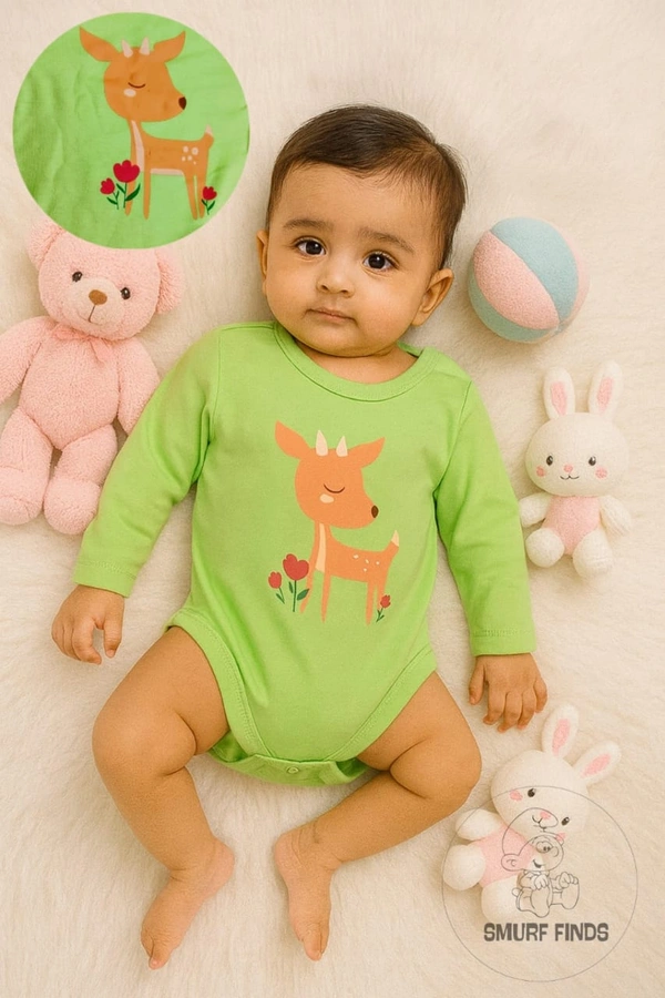 Smurf Finds Organic Cotton Unisex Rompers| 100% Cotton| Perferct for Babies|Safe Prints| Radium Green | SMRM59021 - 9 - 12 Mon, Radium Green