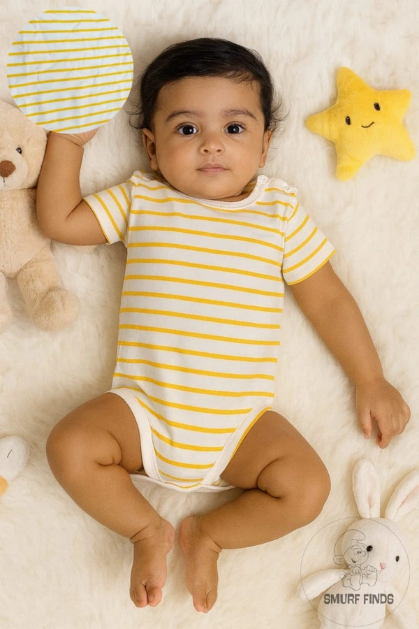 Smurf Finds Organic Cotton Unisex Rompers| 100% Cotton| Perferct for Babies|Safe Prints| White | SMRM5902 - 9 - 12 Mon, White