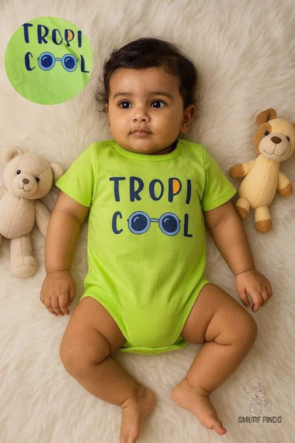 Smurf Finds Organic Cotton Unisex Rompers| 100% Cotton| Perferct for Babies|Safe Prints| Lime Green| SMRM59028 - 12 - 18 Mon, Lime Green
