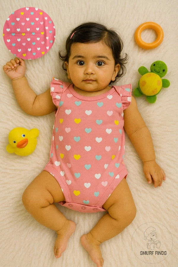 Smurf Finds Organic Cotton Unisex Rompers| 100% Cotton| Perferct for Babies|Safe Prints| Pink| SMRM59044 - 0 - 3 Mon, Pink