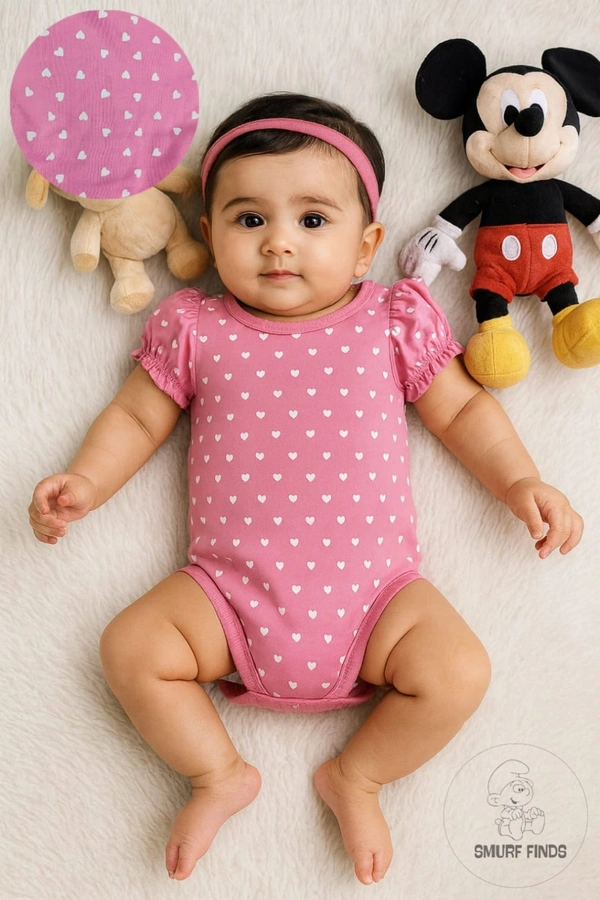 Smurf Finds Organic Cotton Unisex Rompers| 100% Cotton| Perferct for Babies|Safe Prints| Pink | SMRM59031 - 0 - 3 Mon, Pink