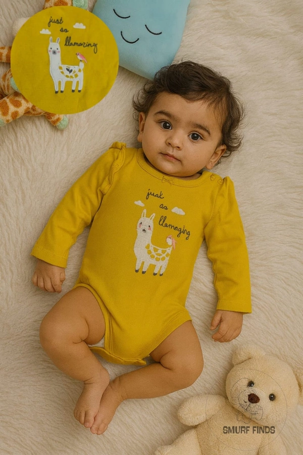 Smurf Finds Organic Cotton Unisex Rompers| 100% Cotton| Perferct for Babies|Safe Prints| Yellow| SMRM59036 - 6 Mon, Yellow