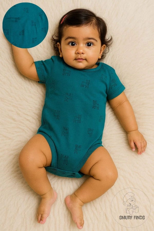 Smurf Finds Organic Cotton Unisex Rompers| 100% Cotton| Perferct for Babies|Safe Prints| Peacock Blue | SMRM59046 - 9 Mon, Peacock Blue