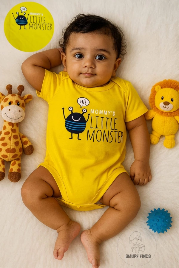 Smurf Finds Organic Cotton Unisex Rompers| 100% Cotton| Perferct for Babies|Safe Prints| Yellow | SMRM59012 - 6 - 9 Mon, Yellow