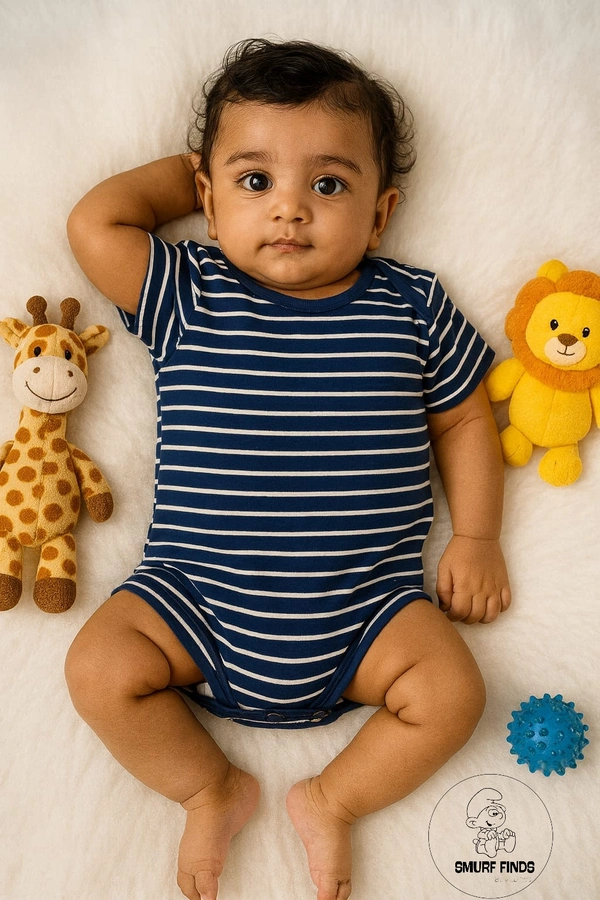 Smurf Finds Organic Cotton Unisex Rompers| 100% Cotton| Perferct for Babies|Safe Prints| Navy Blue| SMRM59049 - 9 -12 Mon, Navy Blue