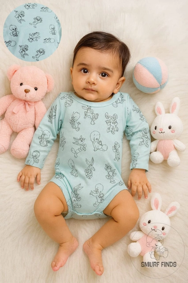 Smurf Finds Organic Cotton Unisex Rompers| 100% Cotton| Perferct for Babies|Safe Prints | Lite Sky Blue | SMRM5906 - 18 - 24 Mon, Lite Sky Blue