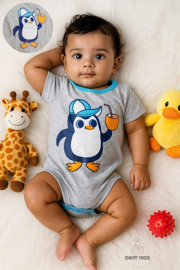 Smurf Finds Organic Cotton Unisex Rompers| 100% Cotton| Perferct for Babies|Safe Prints| Grey | SMRM59015 - 12 - 18 Mon, Grey