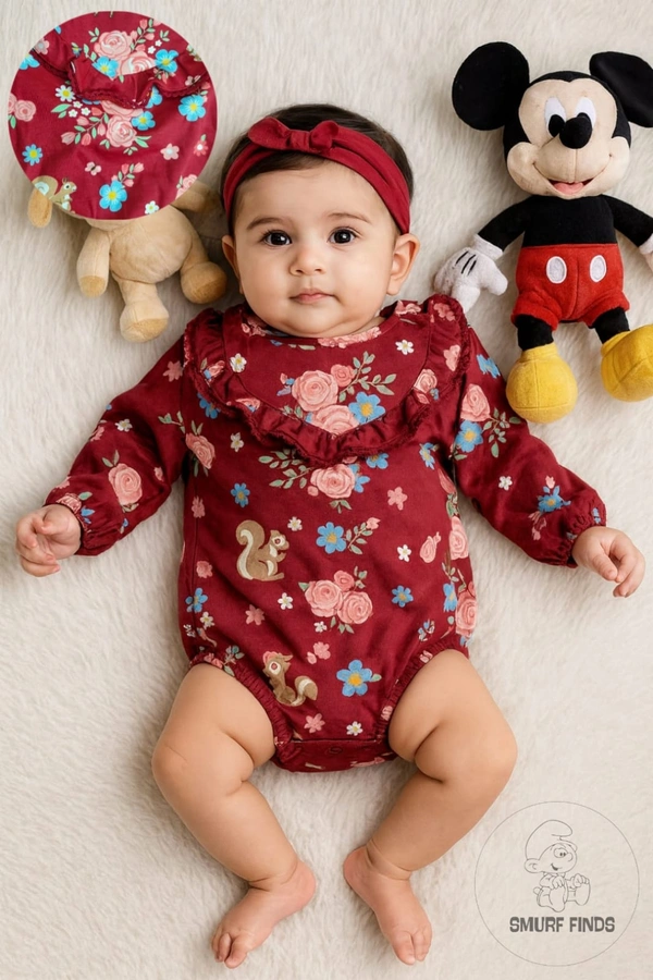 Smurf Finds Organic Cotton Unisex Rompers| 100% Cotton| Perferct for Babies|Safe Prints| Maroon | SMRM5932 - 9 - 12 Mon, Maroon