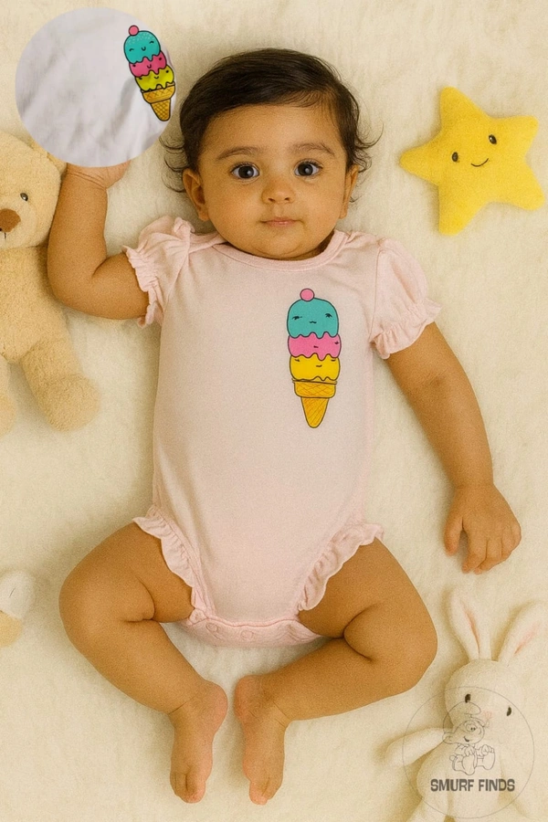 Smurf Finds Organic Cotton Unisex Rompers| 100% Cotton| Perferct for Babies|Safe Prints| Pink| SMRM5909 - 0 - 3 Mon, Pink
