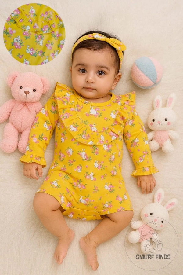 Smurf Finds Organic Cotton Unisex Rompers| 100% Cotton| Perferct for Babies|Safe Prints | Yellow | SMRM59017 - 9 - 12 Mon, Yellow