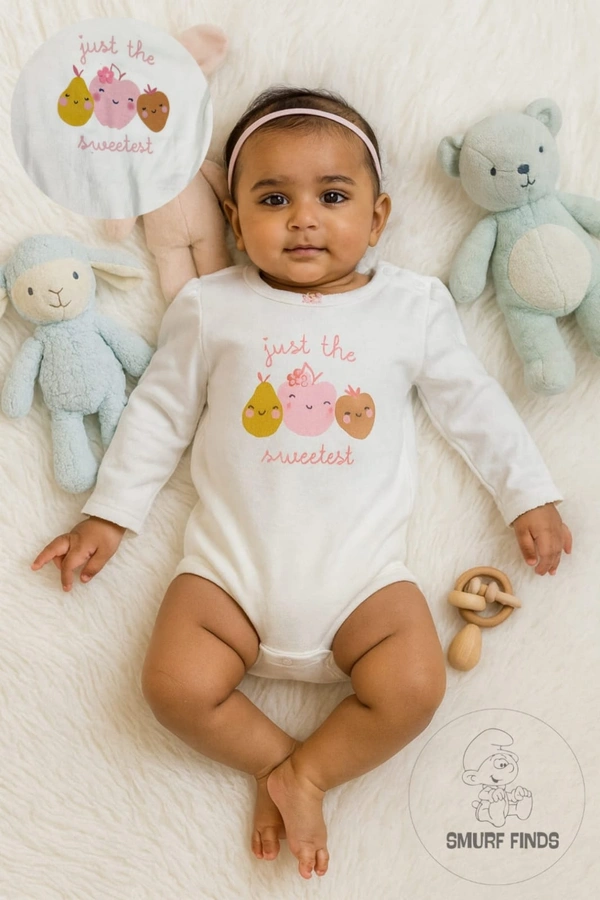 Smurf Finds Organic Cotton Unisex Rompers| 100% Cotton| Perferct for Babies|Safe Prints| White| SMRM59030 - 12 Mon, White