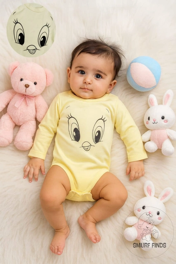Smurf Finds Organic Cotton Unisex Rompers| 100% Cotton| Perferct for Babies|Safe Prints | Lite Yellow | SMRM5903 - 6 - 9 Mon, Lite Yellow
