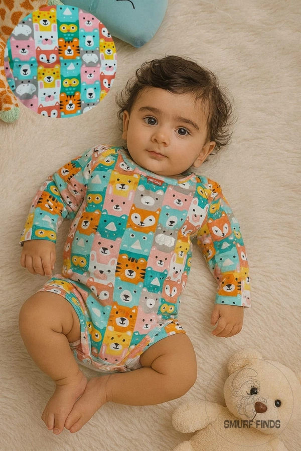 Smurf Finds Organic Cotton Unisex Rompers| 100% Cotton| Perferct for Babies|Safe Prints| White mixed colors | SMRM59037 - 3 - 6 Mon, White mixed color