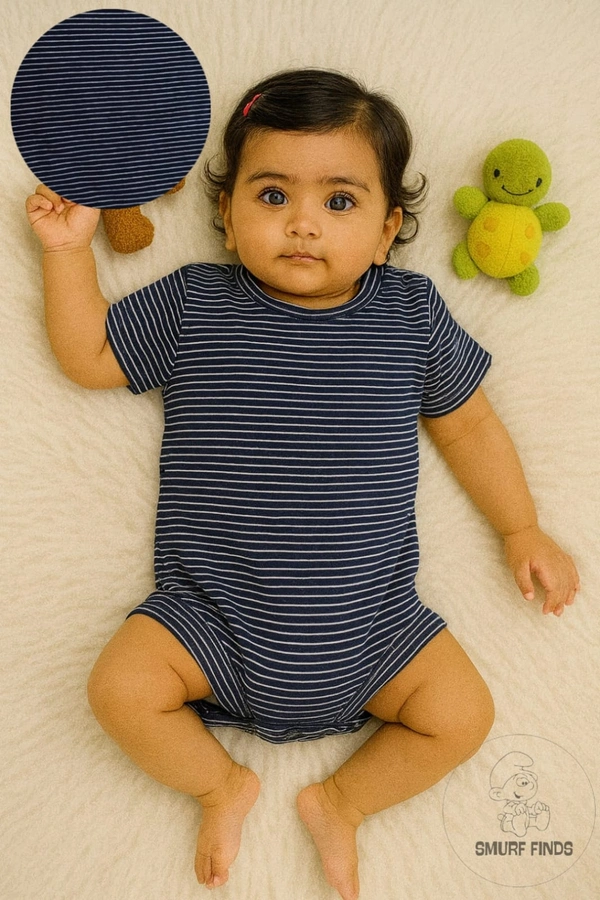 Smurf Finds Organic Cotton Unisex Rompers| 100% Cotton| Perferct for Babies|Safe Prints| Navy blue | SMRM59042 - 6 - 9 Mon, Navy Blue