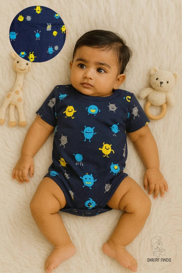 Smurf Finds Organic Cotton Unisex Rompers| 100% Cotton| Perferct for Babies|Safe Prints| Blue| SMRM5908 - 9 - 12 Mon, Blue