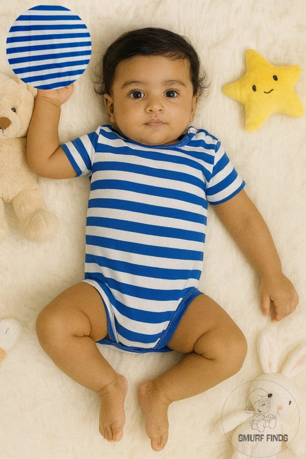 Smurf Finds Organic Cotton Unisex Rompers| 100% Cotton| Perferct for Babies|Safe Prints| Blue| SMRM59039 - 12 -18 Mon, Blue