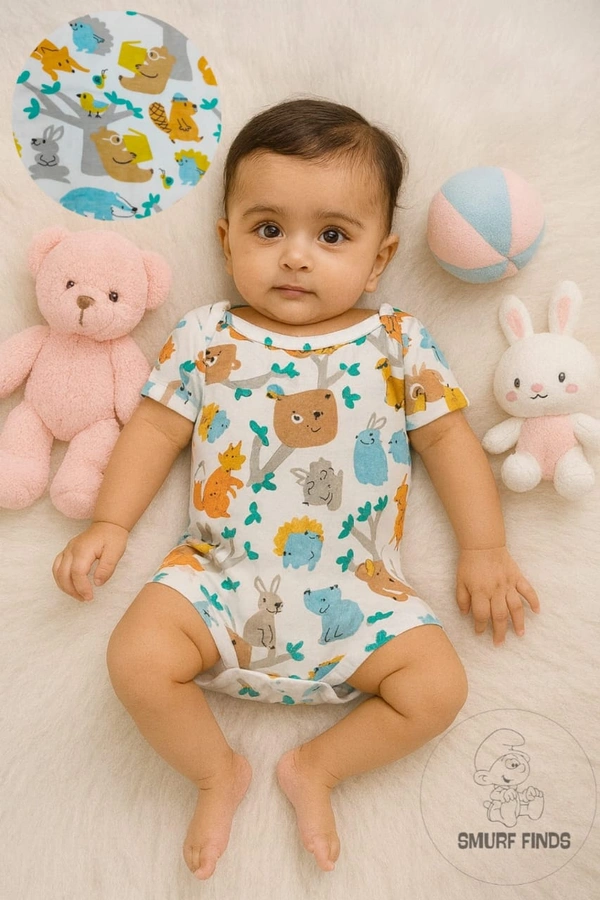 Smurf Finds Organic Cotton Unisex Rompers| 100% Cotton| Perferct for Babies|Safe Prints| White | SMRM59019 - 3 -6 Mon, White
