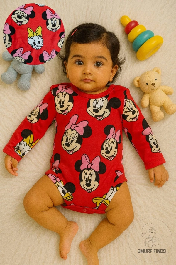 Smurf Finds Organic Cotton Unisex Rompers| 100% Cotton| Perferct for Babies|Safe Prints| Red | SMRM59041 - New born, Red