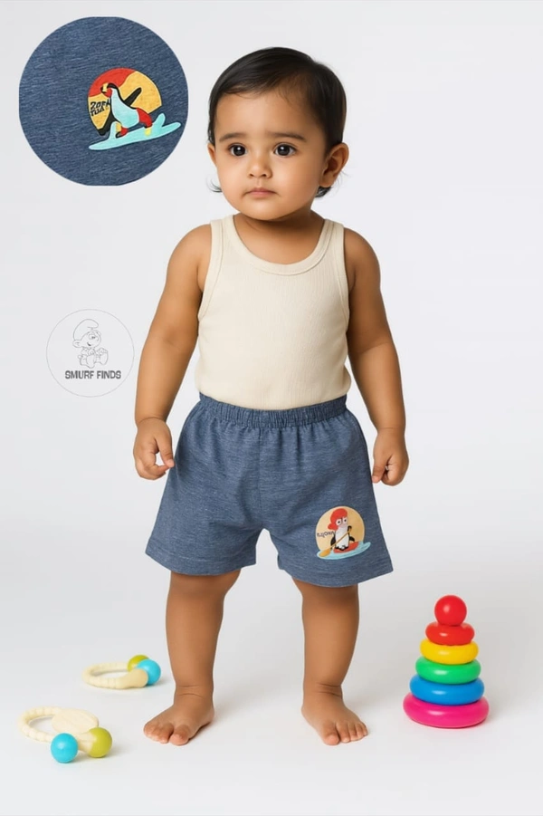Smurf Finds Organic Cotton Unisex Shorts( Pack of 1pc)| 100% Cotton| Perferct for Babies|Safe Prints| Blue | SMST3504 - 12- 18 Month, Blue