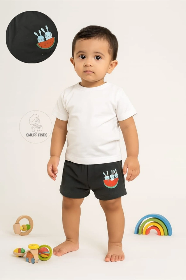 Smurf Finds Organic Cotton Unisex Shorts( Pack of 1pc)| 100% Cotton| Perferct for Babies|Safe Prints| Black | SMST3506 - 9-12 Month, Black