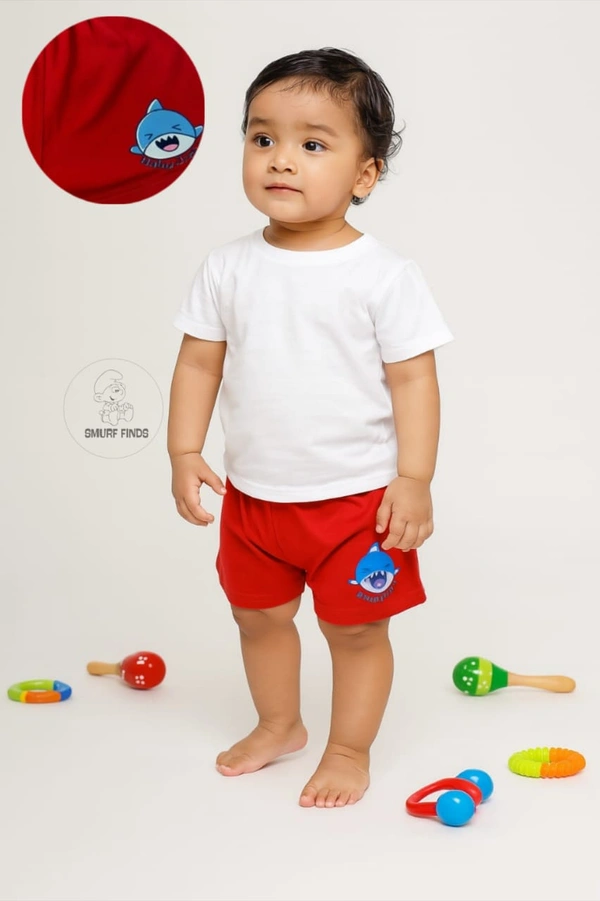 Smurf Finds Organic Cotton Unisex Shorts( Pack of 1pc)| 100% Cotton| Perferct for Babies|Safe Prints| Red | SMST3503 - 2-4 Year, Red