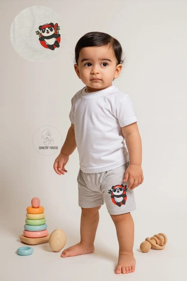 Smurf Finds Organic Cotton Unisex Shorts( Pack of 1pc)| 100% Cotton| Perferct for Babies|Safe Prints| Ash | SMST3502 - 12- 18 Month, Ash