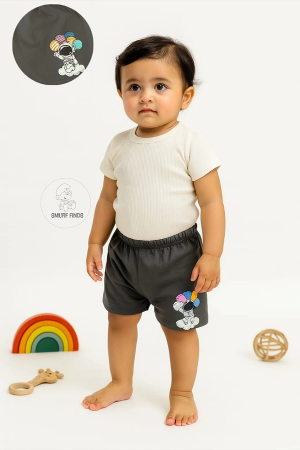 Smurf Finds Organic Cotton Unisex Shorts( Pack of 1pc)| 100% Cotton| Perferct for Babies|Safe Prints| Black | SMST3505 - 12- 18 Month, Black