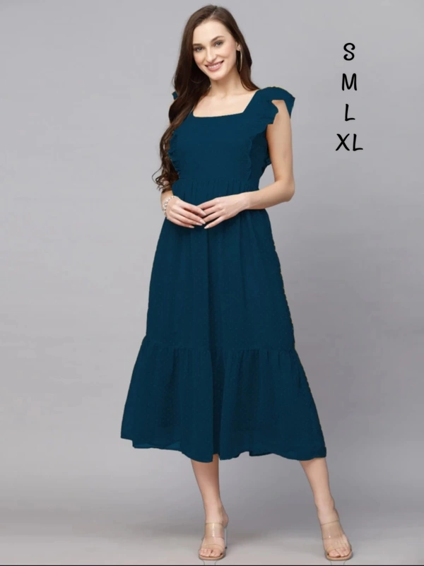 Villows Peacock Blue Georgette Frock 492 - L, Peacock Blue