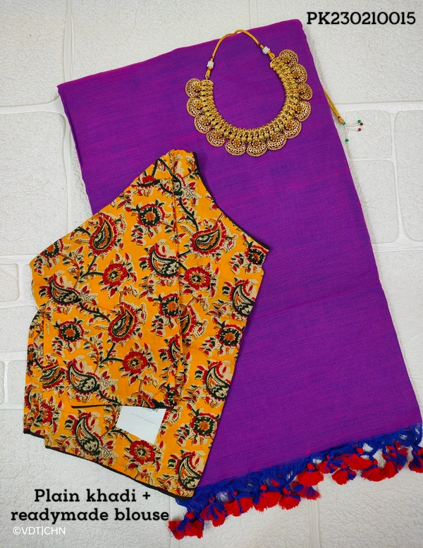 Ruthvi Ethincs Plain Khadi With Blouse PK23021015 - Lavender, Saree With Blouse