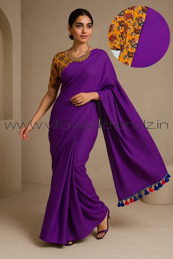 Ruthvi Ethincs Plain Khadi With Blouse PK23021015 - Lavender, Saree With Blouse