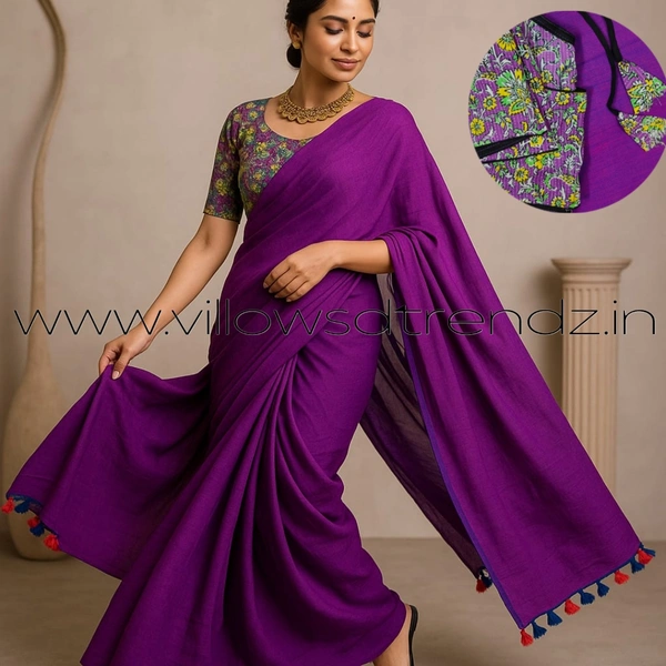 Ruthvi Ethincs Plain Khadi With Blouse PK23021033 - Lavender, Saree With Blouse