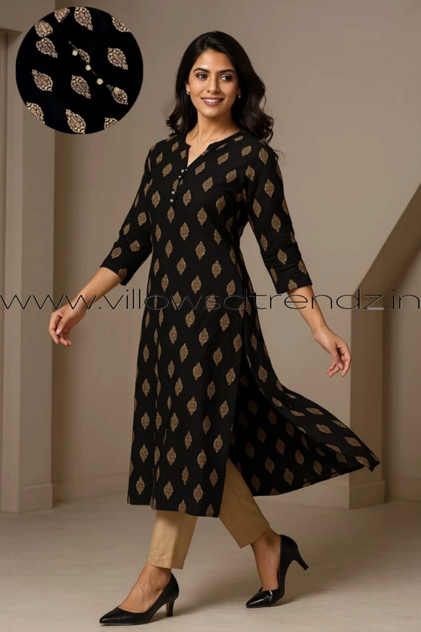 Twill Blue Plus Size |Side Cut Liva Kurti | Black | LIPS245035 - 4XL, Black