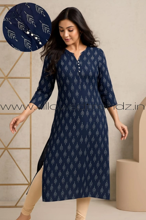 Twill Blue Plus Size |Side Cut Liva Kurti | Blue | LIPS245036 - 5XL, Blue