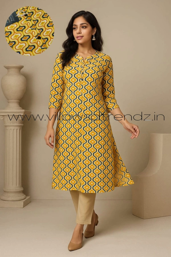 Twill Blue Plus Size Side Cut Liva Kurti LIPS1250 - Yellow, 3XL