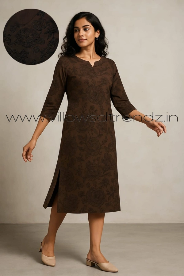 Twill Blue Plus Size Side Cut Liva Kurti LIPS1251 - Brown, 2XL